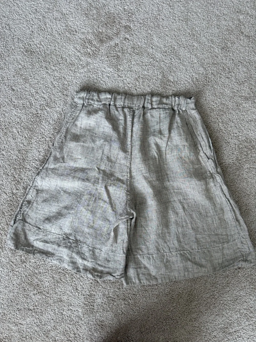 CP Shades Beige Baggy Linen Lagenlook Long Boxer Style Shorts